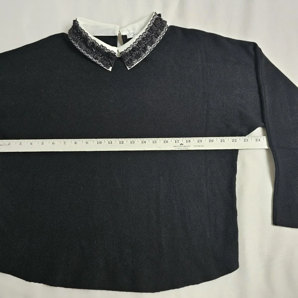 Siani Black‎ Preppy Goth Wednesday Sweater White Collar Black Lace Size L